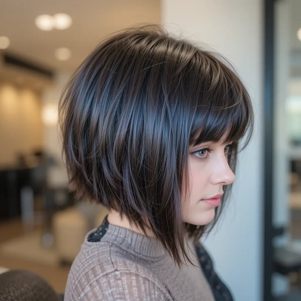 Textured Blunt Cut with Curtain Bangs