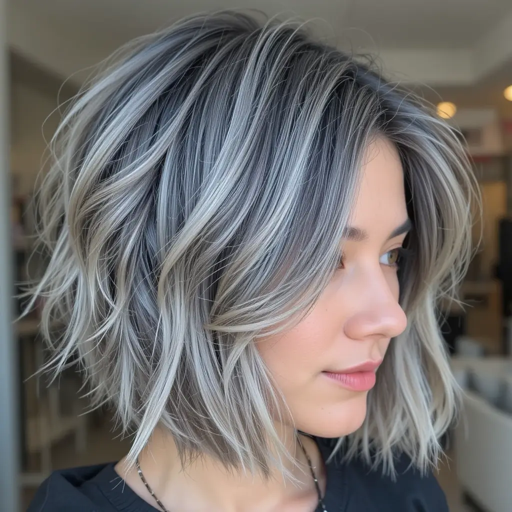  Textured Bob with Subtle Salt and Pepper Highlight