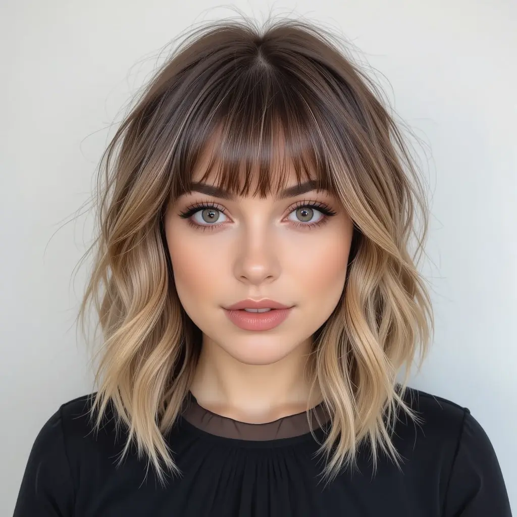 Textured Lob with Curtain Bangs
