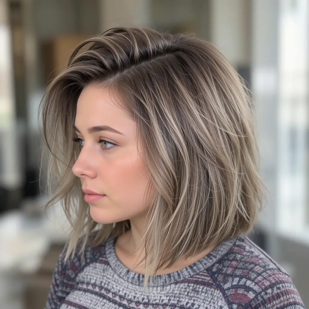Textured Shoulder-Length Cut with Volume at Crown