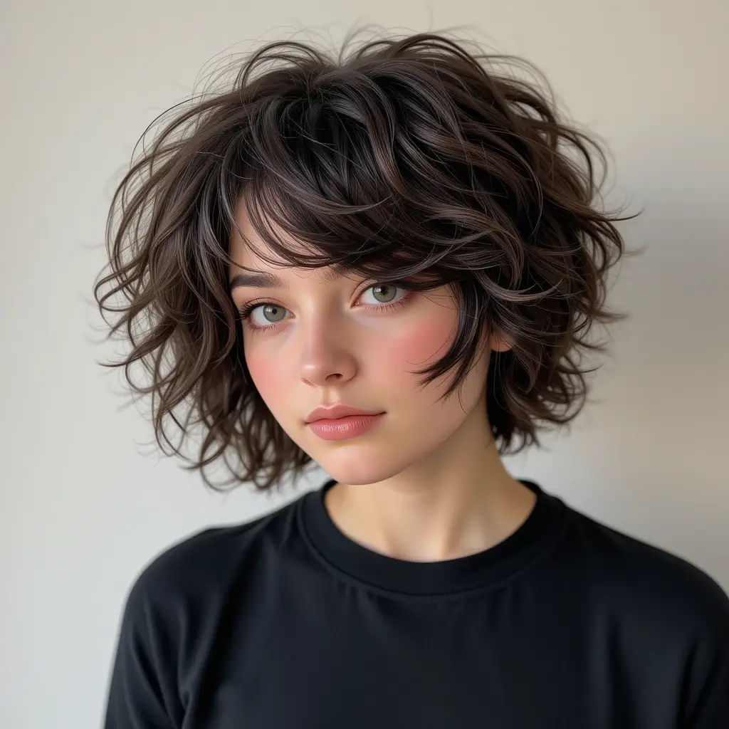 Tousled Mod Cut with Asymmetrical Fringe
