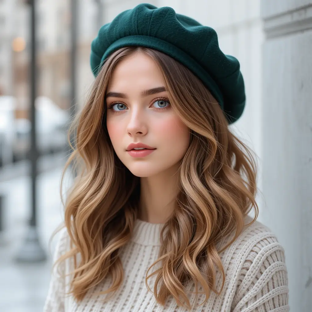 Tousled Waves with Winter Beret