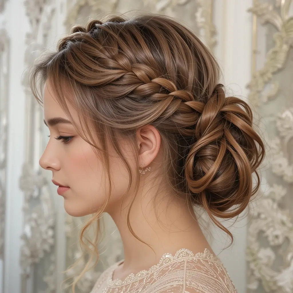 Twisted Low Bun with Side Part