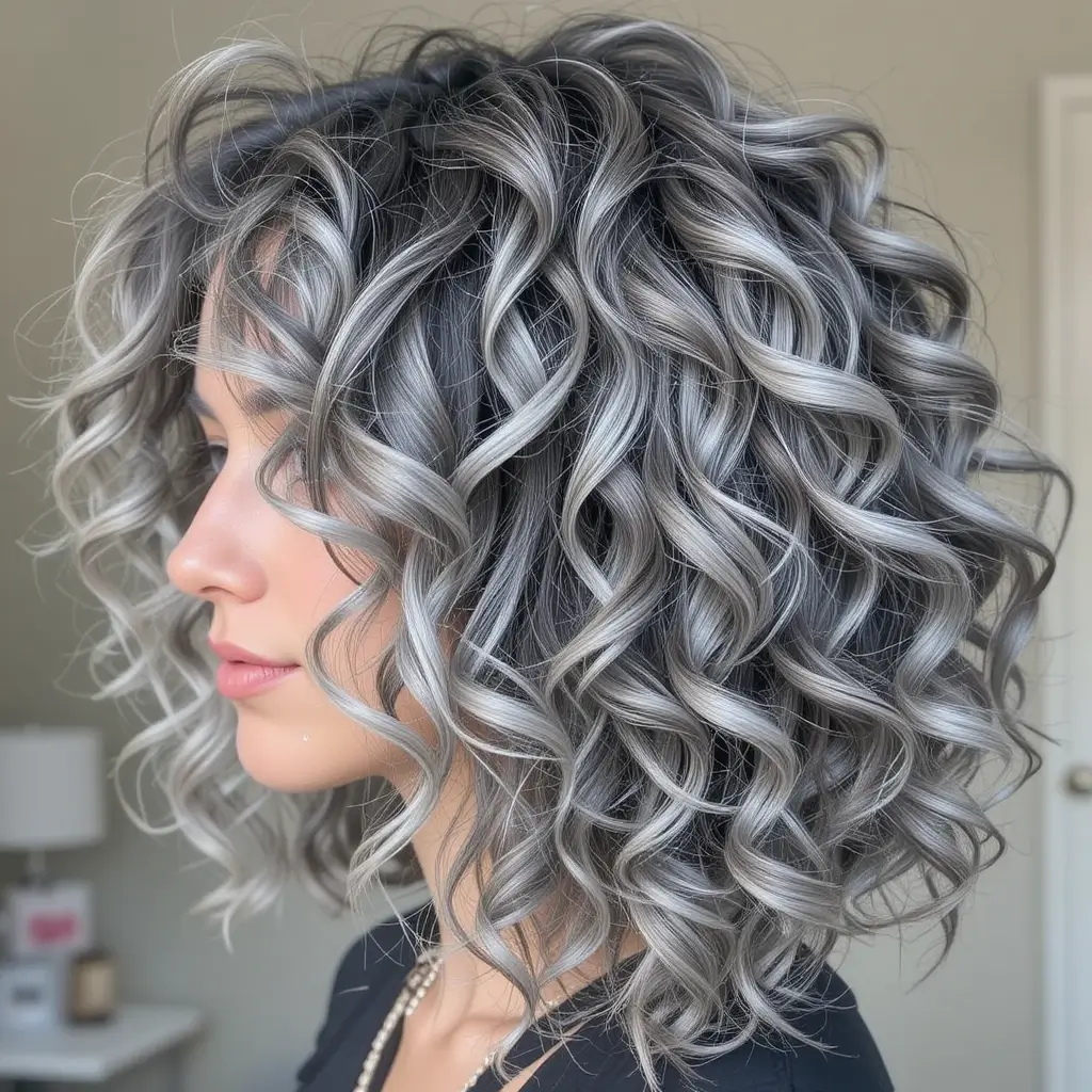 Voluminous Salt and Pepper Curls
