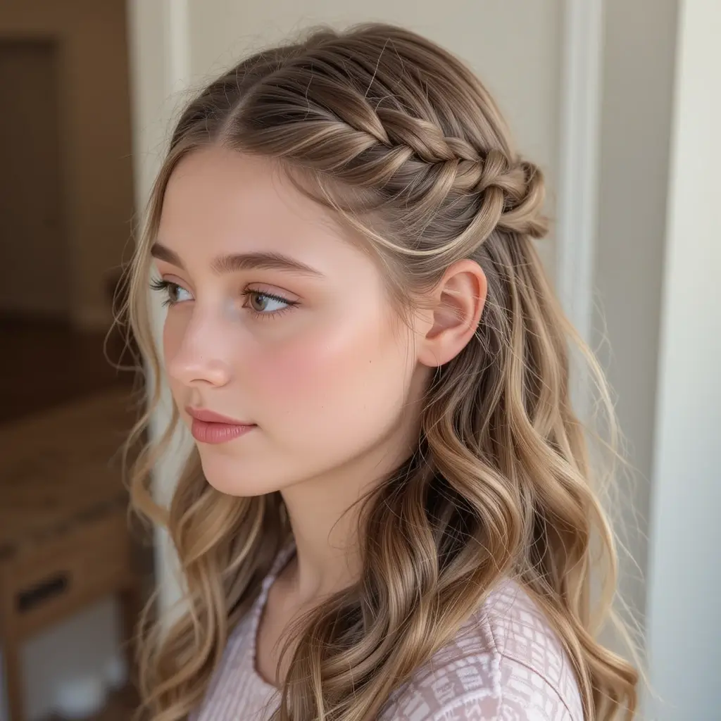 Waterfall Braid with Curls