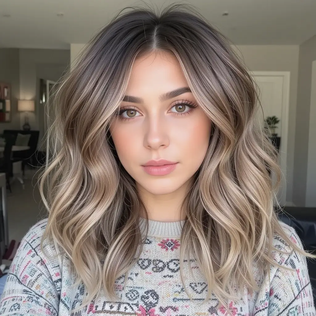 Wavy Ash Brown with Shadow Roots