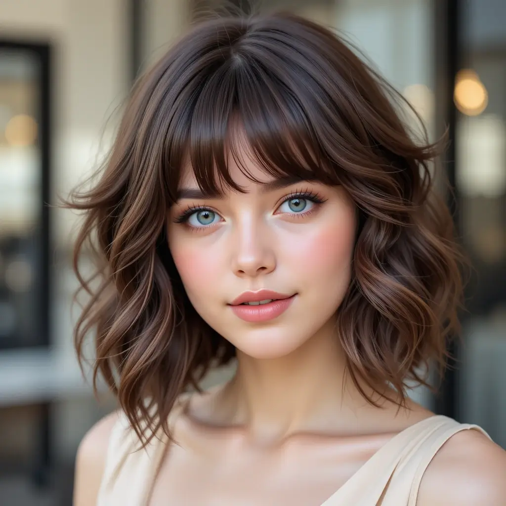 Wavy Bob with Feathered Bangs