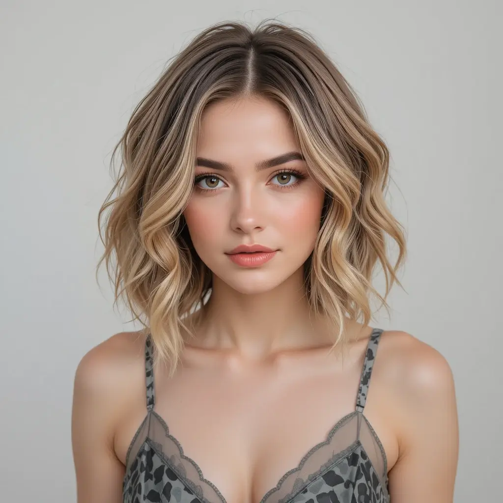 Wavy Bob with Middle Part