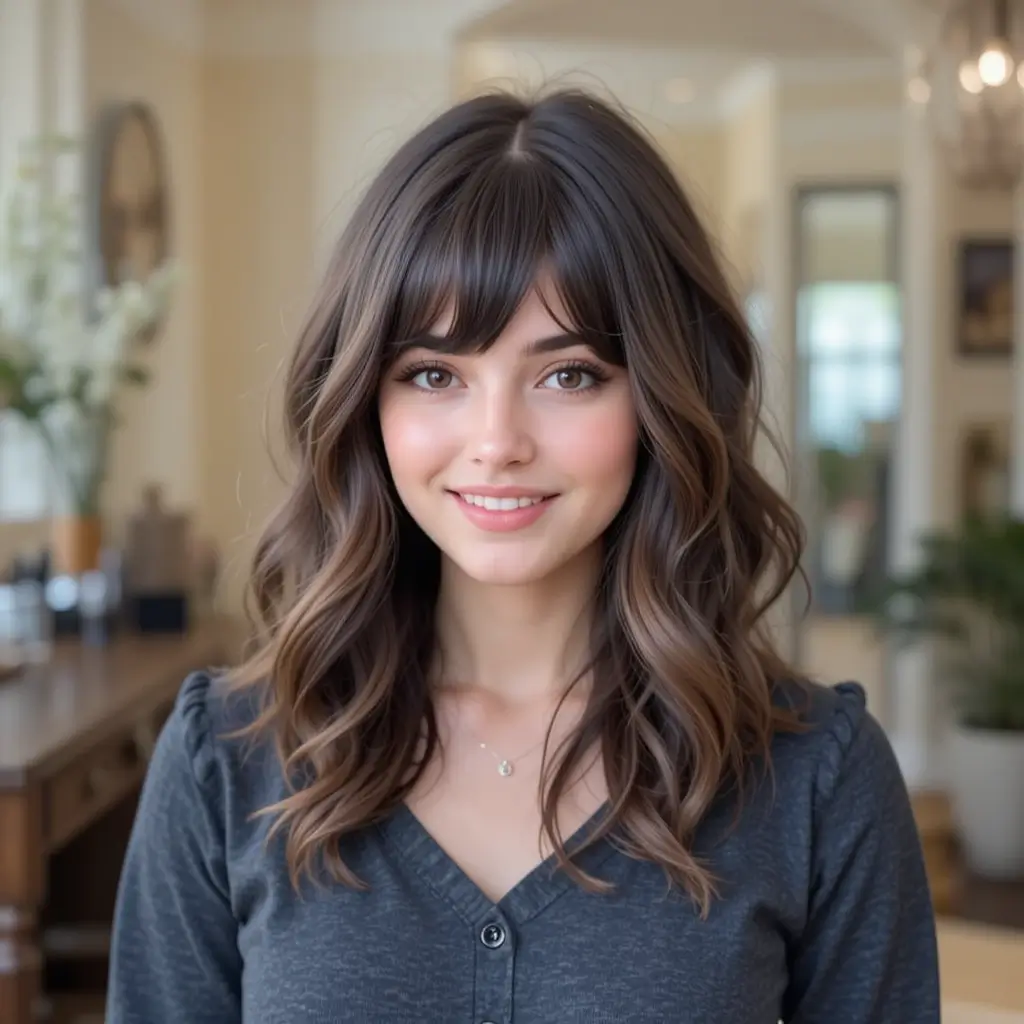 Wavy Medium Cut with Middle-Parted Bangs