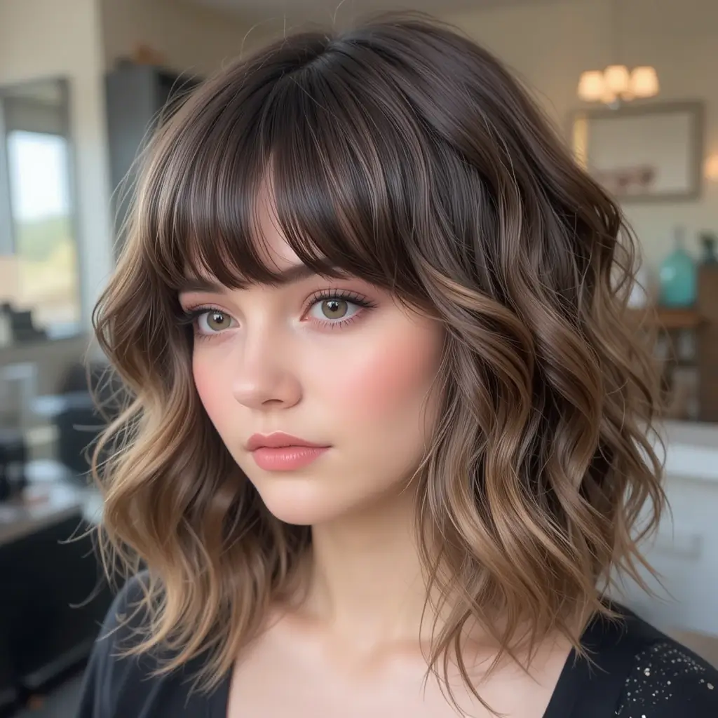 Wavy Medium Cut with Peek-a-Boo Bangs