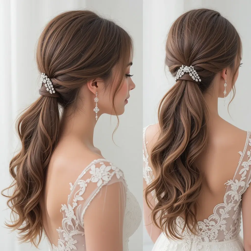 Wavy Ponytail with Crystal Tie