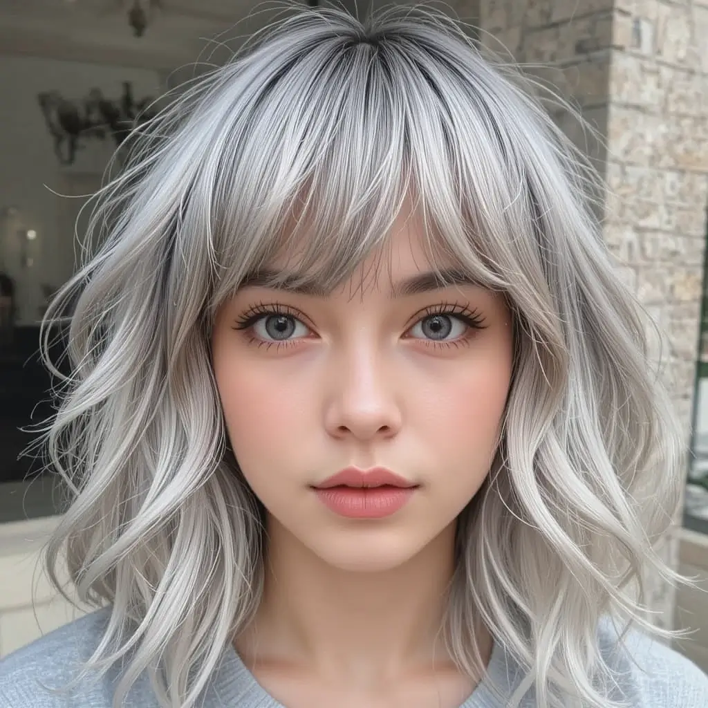 Wispy Salt and Pepper Bangs