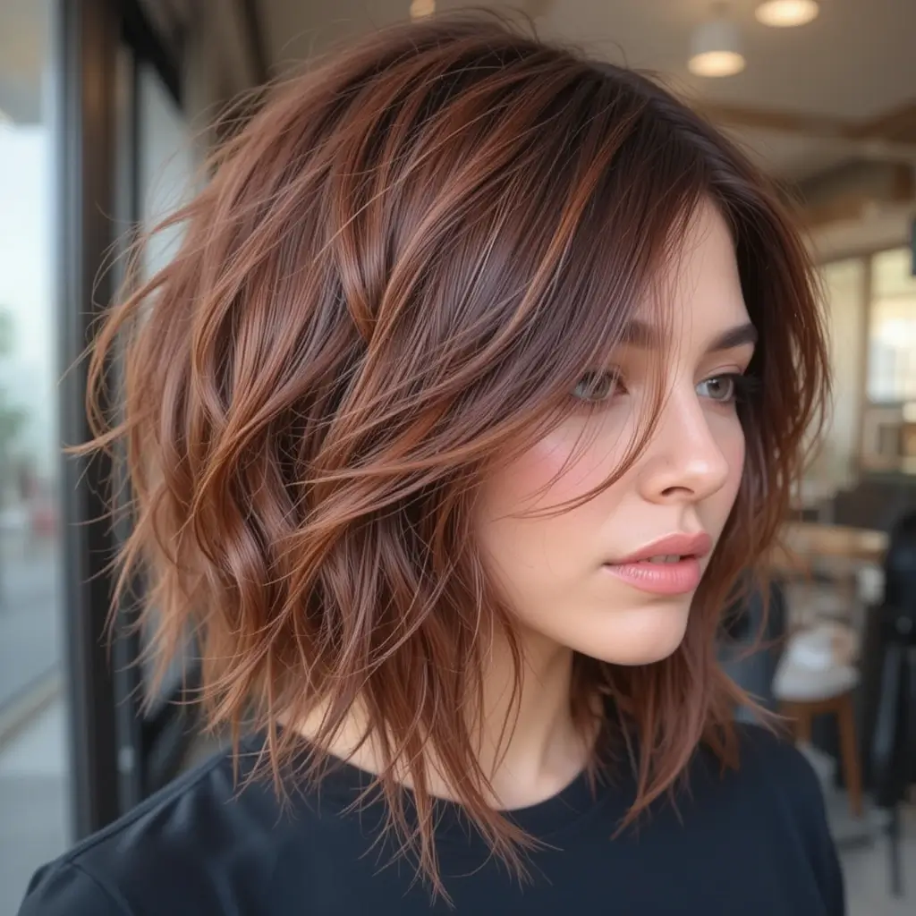 Deep Auburn Shag Cut