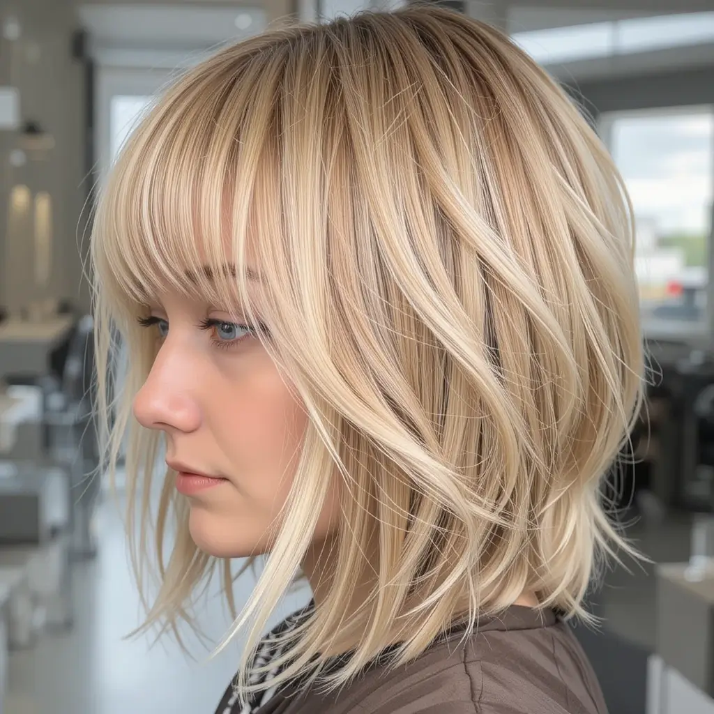 7. Honey Blonde Wolf Cut With Feathered Bangs