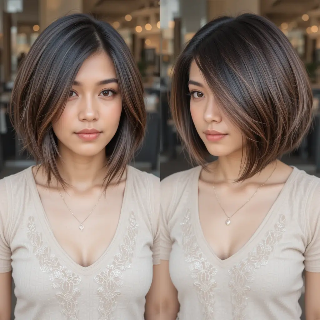 Angled Bob with Warm Brunette Undertones
