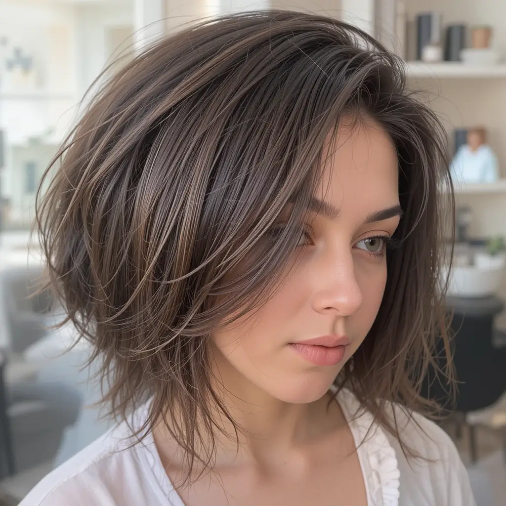 Angled Razor Bob with Volume at Crown