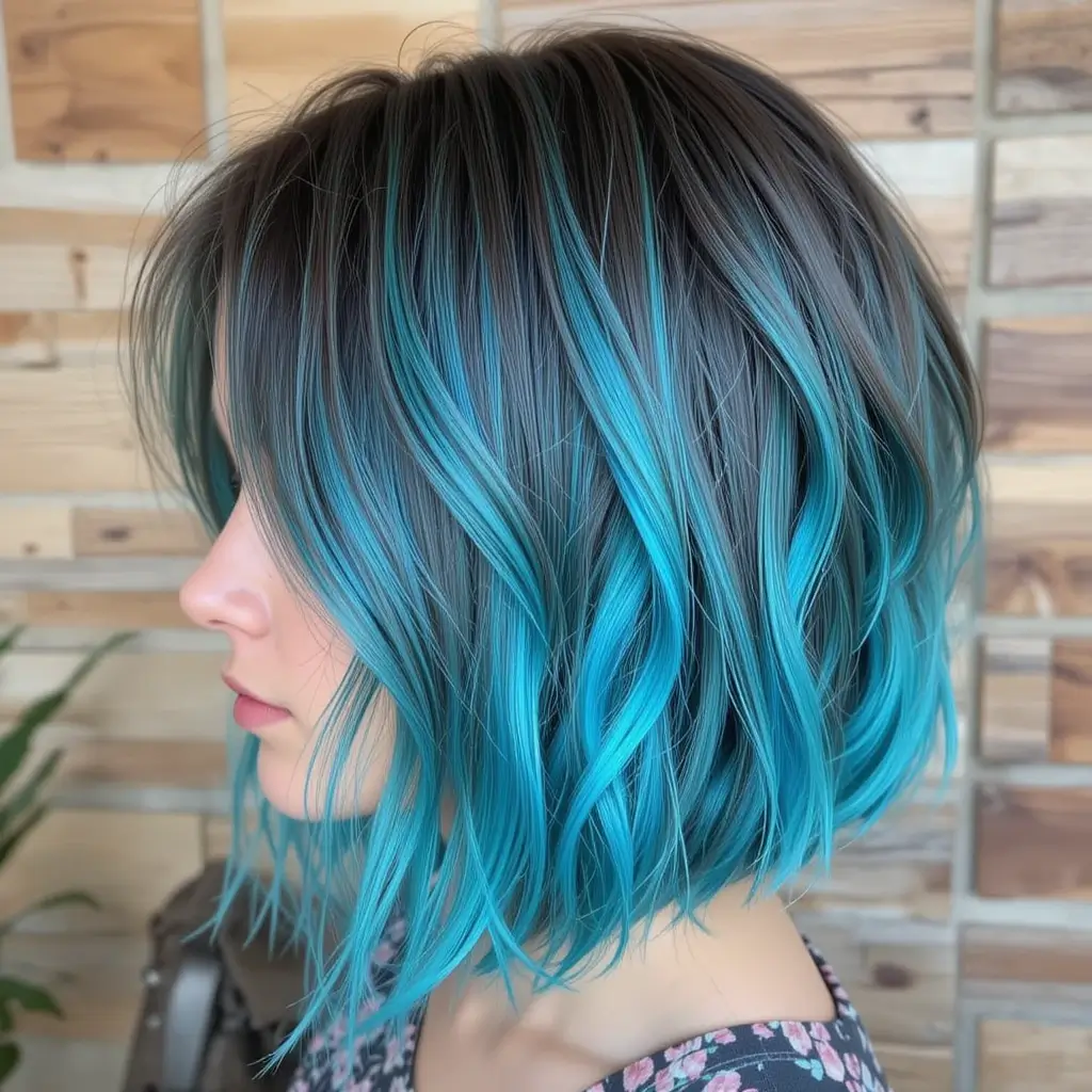 Aqua Blue Peekaboo on Brown Hair