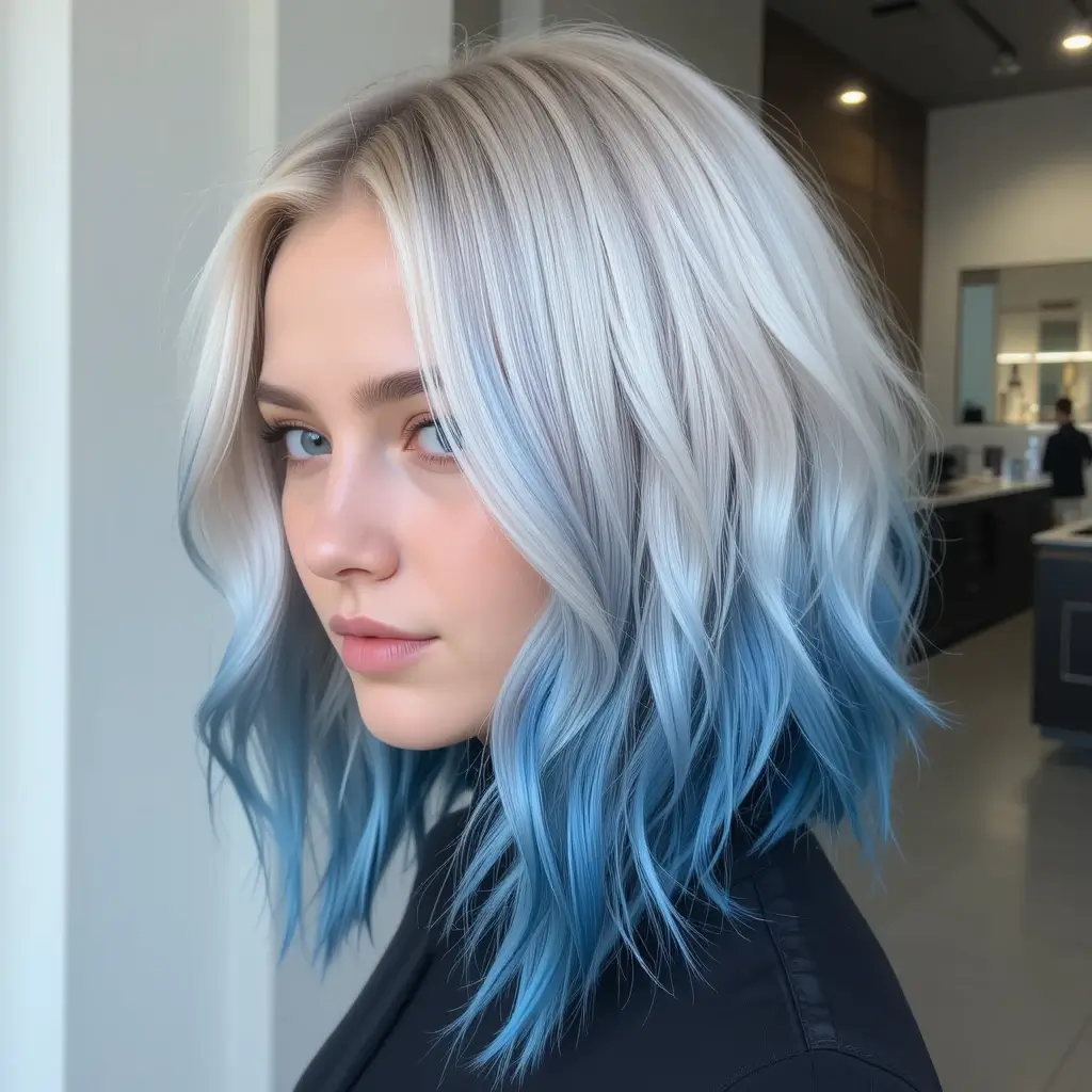 Ash Blonde with Blue Tips