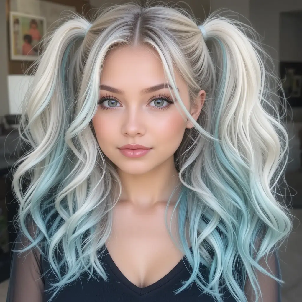 Ash Blonde with Teal Highlights