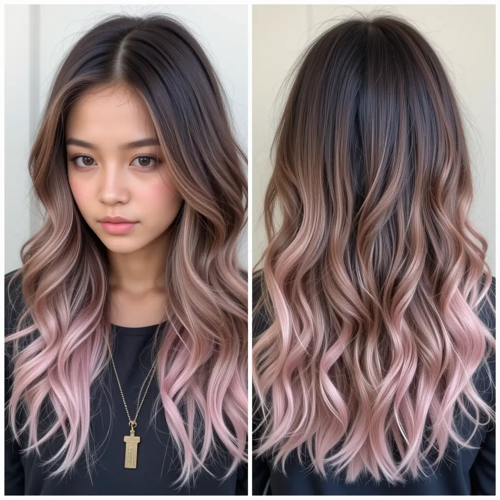 Ash Brown Hair with Pastel Pink Peekaboo
