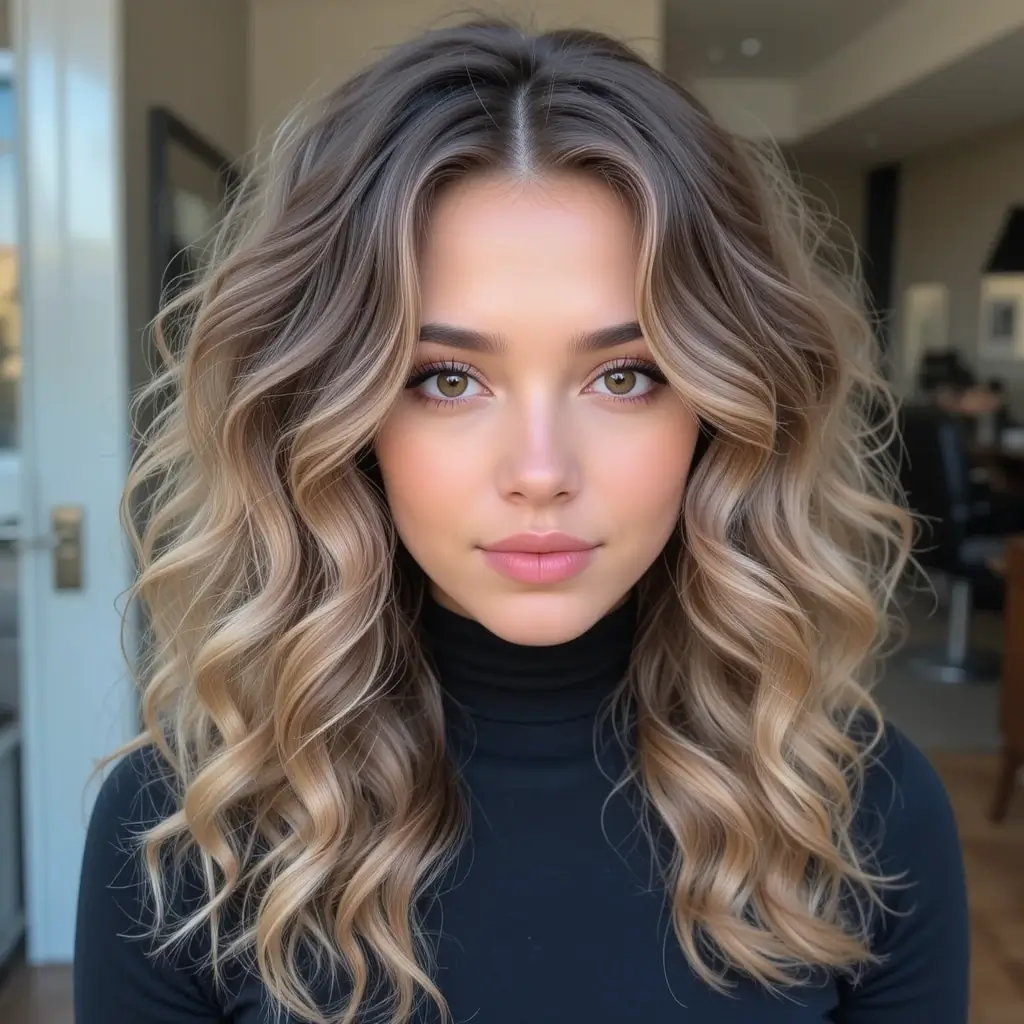 Ash Brown Lowlights on Dirty Blonde Curls
