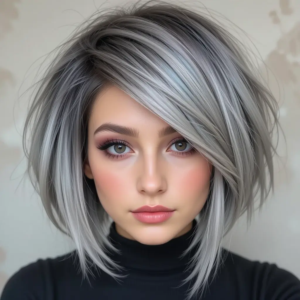 Asymmetrical Bob with Gradient Silver