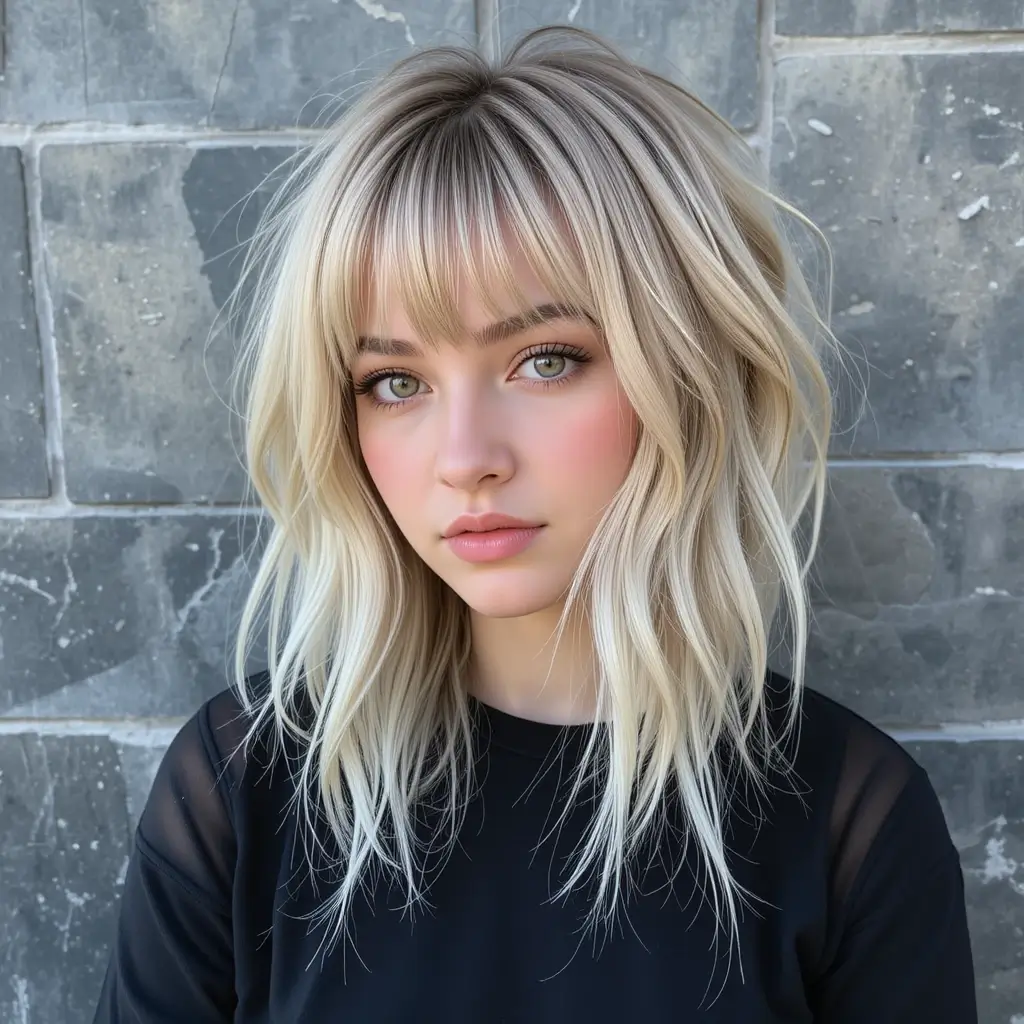 Balayage Blonde Wolf Cut With Tousled Bang