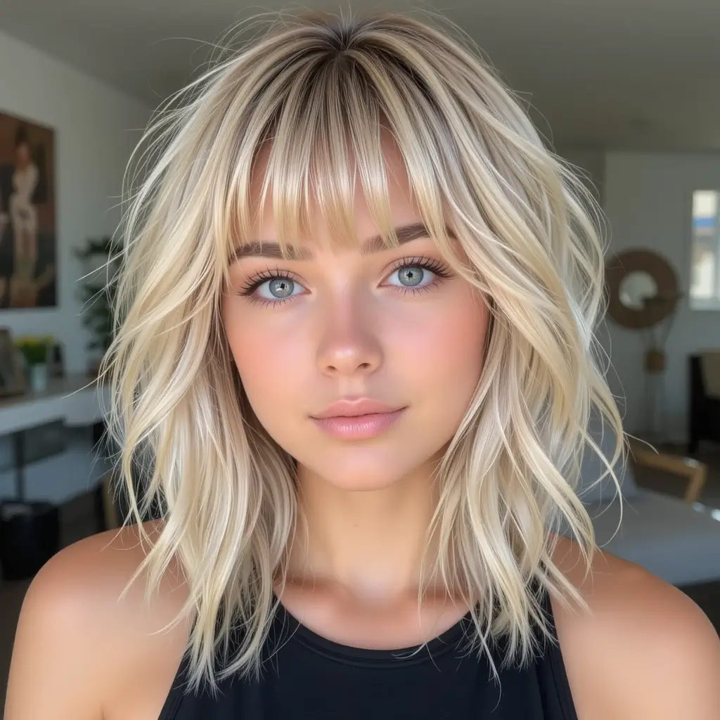 Beach Blonde Wolf Cut With Piecey Bangs
