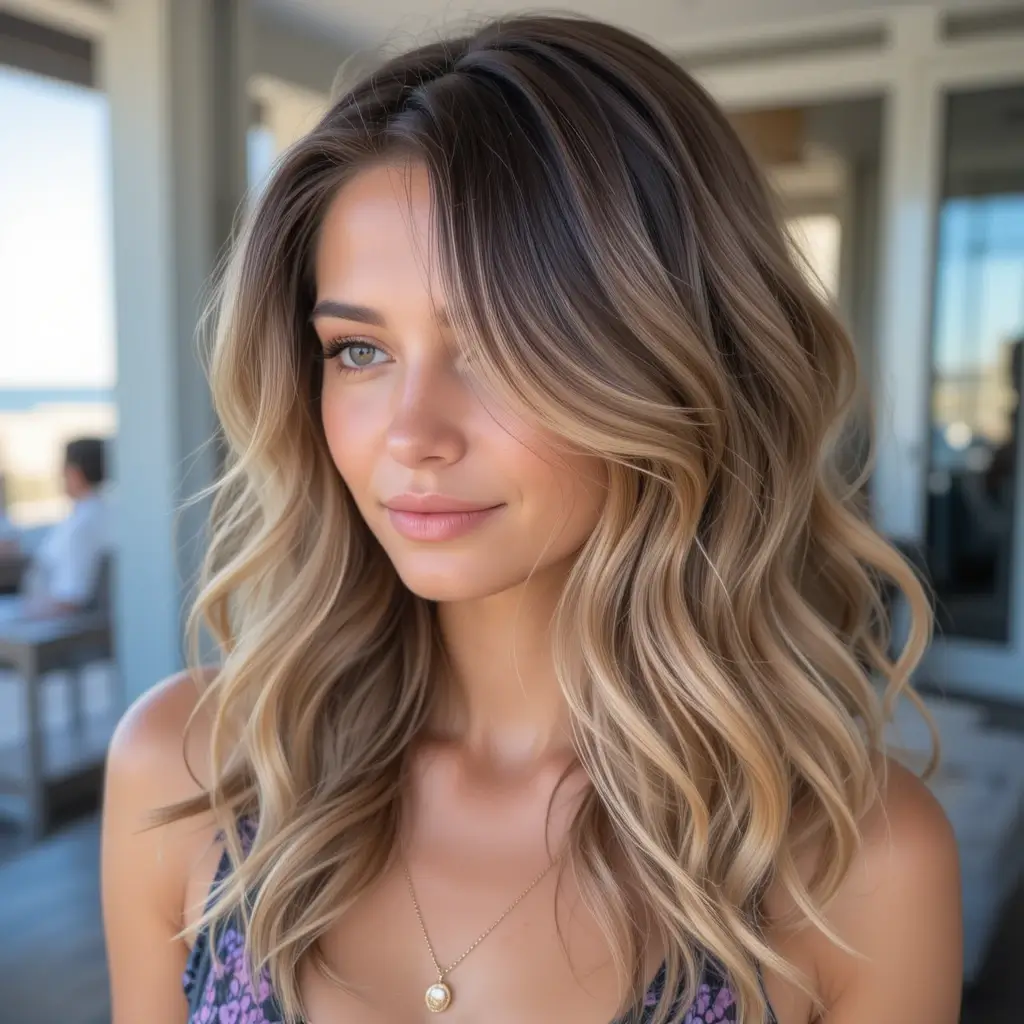 Beach Waves with Sun-Kissed Caramel Highlights