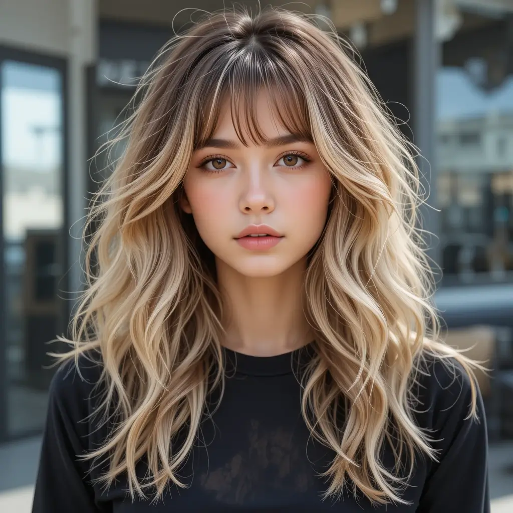 Beachy Wavy Wolf Cut With Bangs