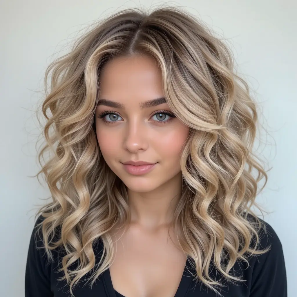 Beige Blonde Highlights on Soft Curls