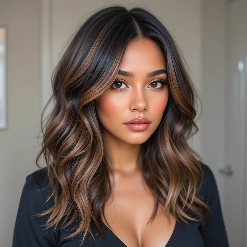 Black Hair with Bronze Brown Highlights