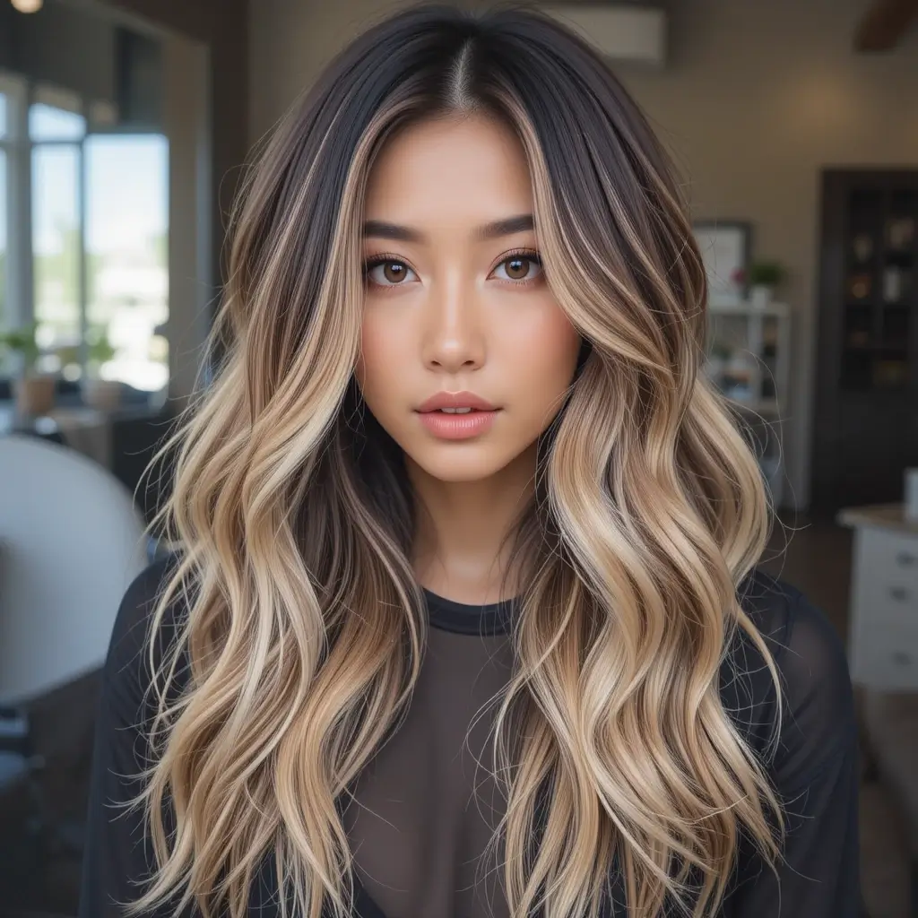 Black Hair with Butterscotch Brown Highlights