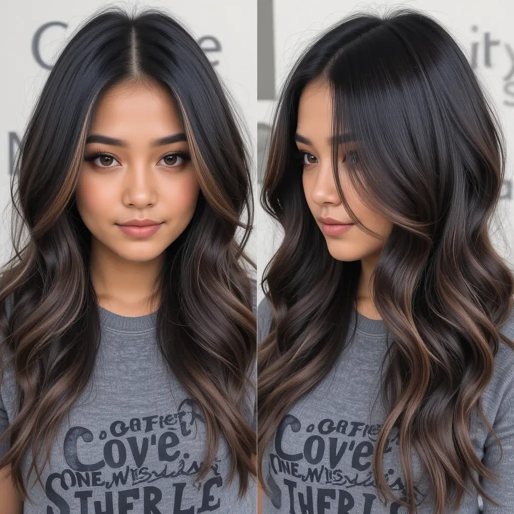 Black Hair with Coffee Brown Highlights