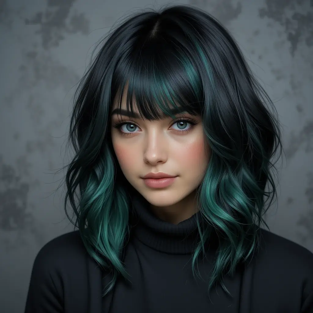 Black Hair with Emerald Green Peekaboo