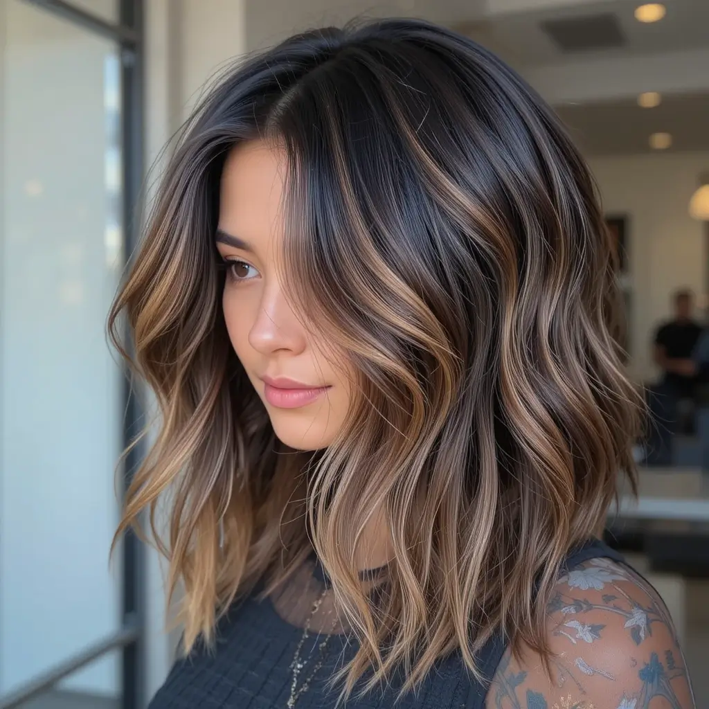 Black Hair with Golden Brown Highlights