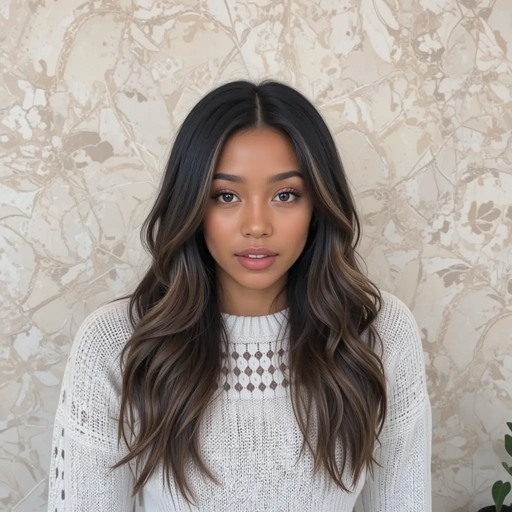 Black Hair with Hazelnut Brown Highlights