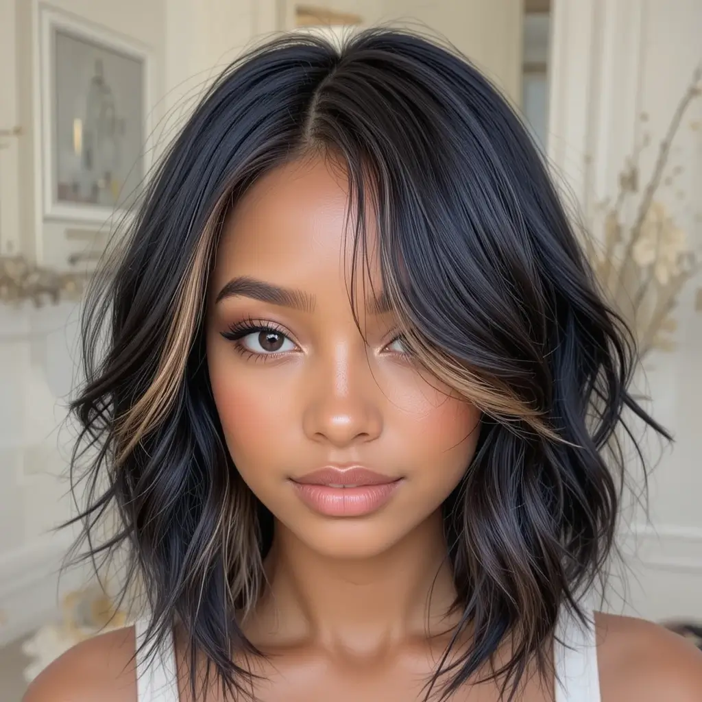Black Hair with Sandy Brown Money Pieces
