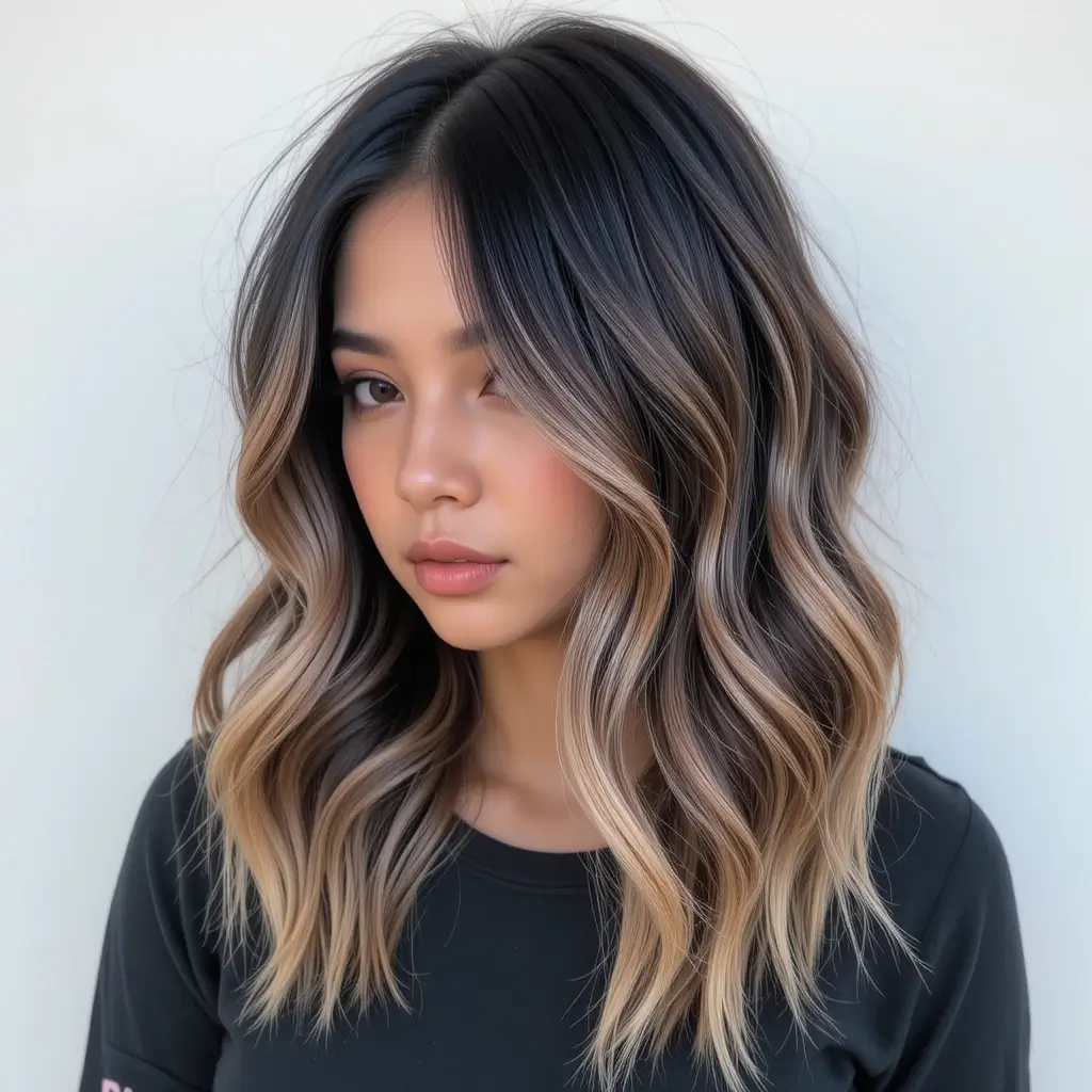 Black Hair with Sandy Brown Ombre
