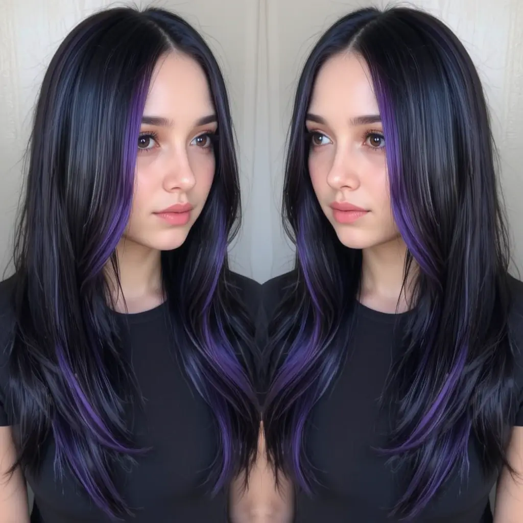 Black Hair with Violet Peekaboo Panels