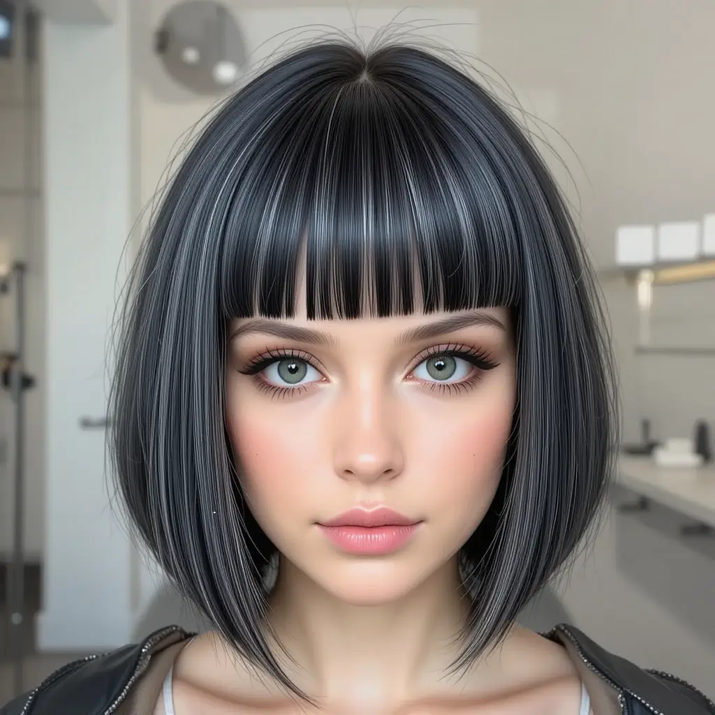 Blunt Bob with Icy Silver Highlights
