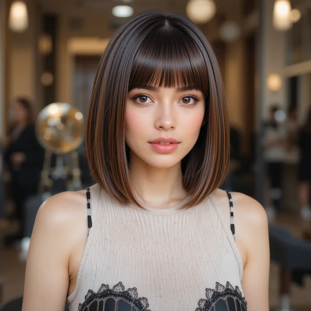 Blunt Cut with Caramel Brunette Shine