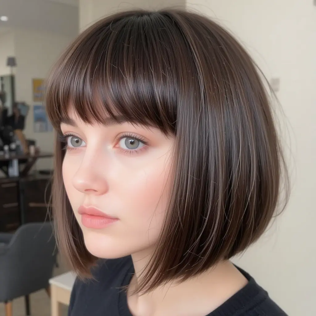 Blunt Ended Short Wolf Cut With Rounded Curtain Bangs