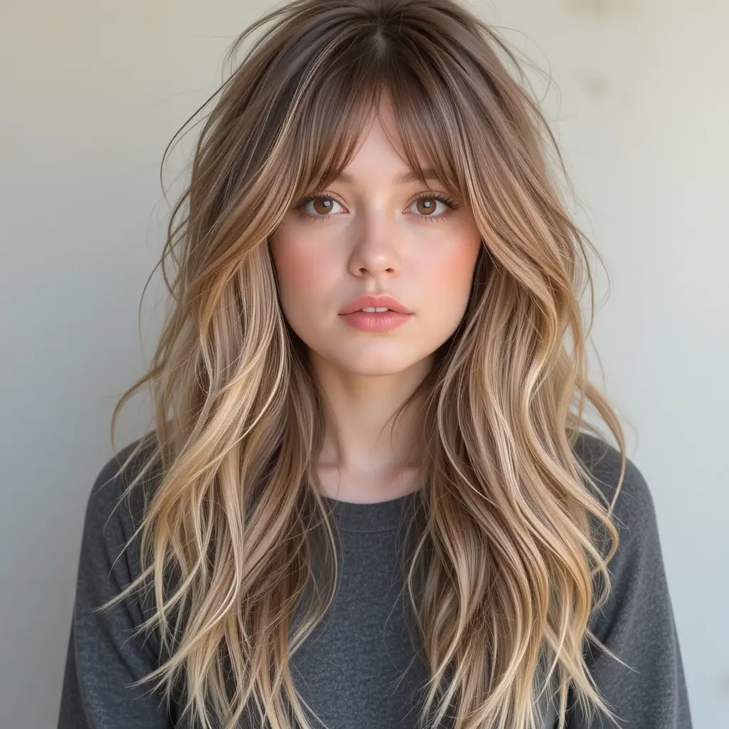 Boho Layers with Long Wispy Bangs