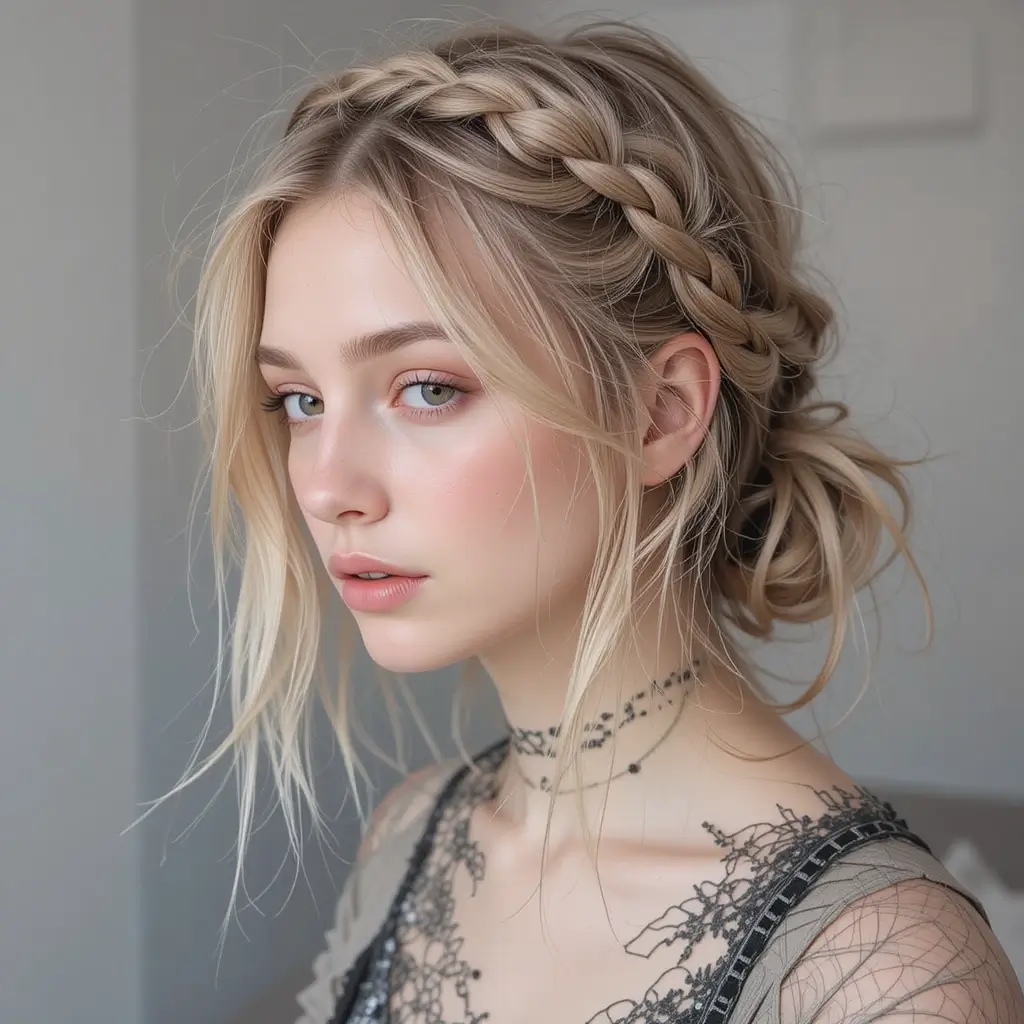Braided Crown with Flyaway Texture