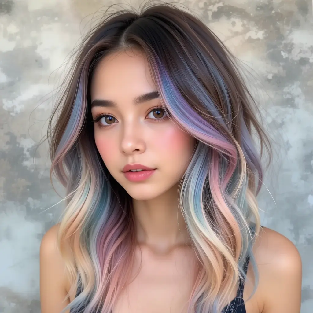 Brunette Base with Pastel Rainbow Tips