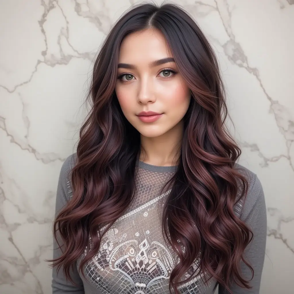Brunette with Burgundy Tips