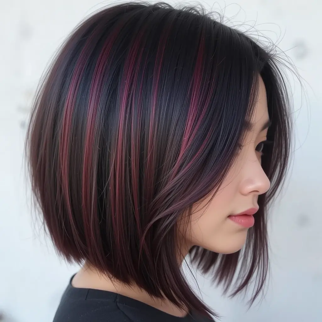 Burgundy Peekaboo in Straight Short Hair