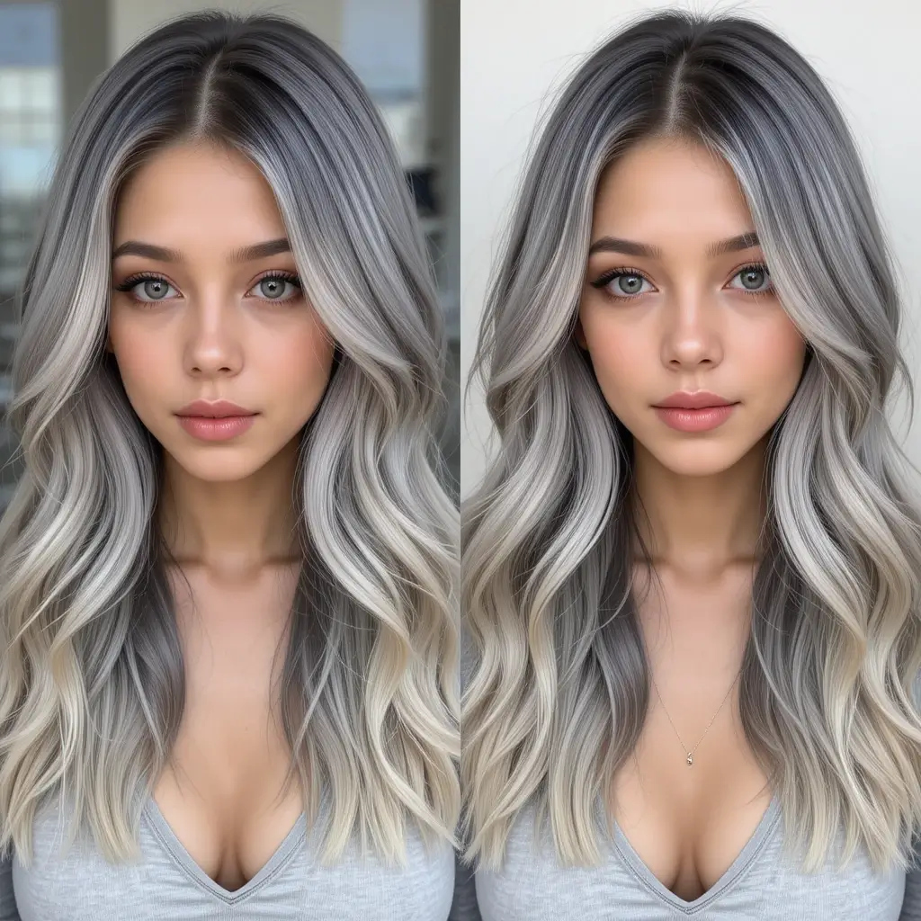 Buttery Blonde with Denim Grey Roots