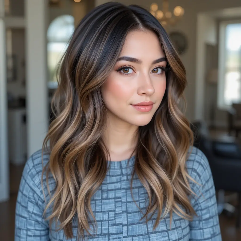 Caramel Balayage on Dark Brown Hair